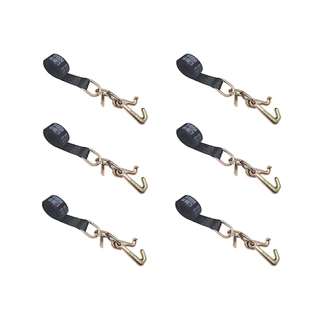 Tie 4 Safe 2" x 10' Tie Down Strap w/ TJ Cluster Hook for Wrecker Tow Truck Auto Hauling Black, 6PK TWS65-5210-TJ-BLK-6
